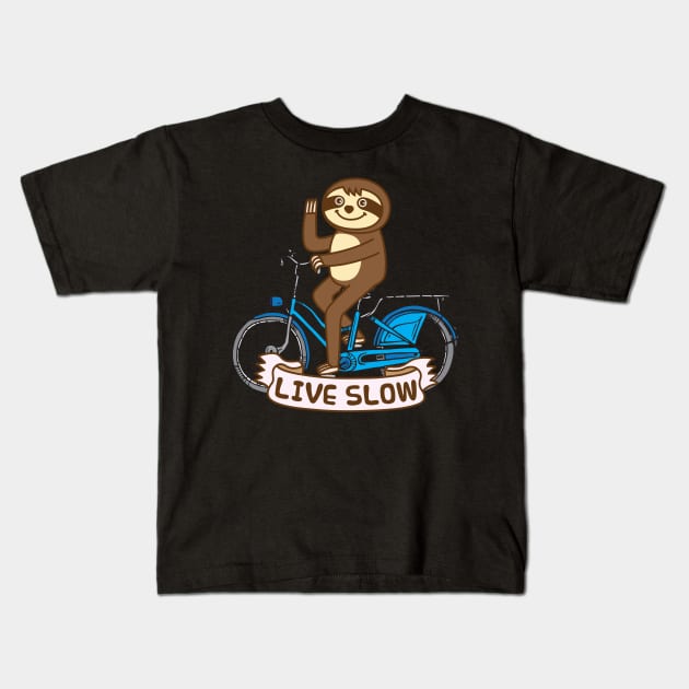 Sloth bicycle Kids T-Shirt by Plushism